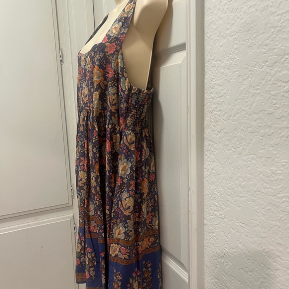 NATURAL LIFE Tricia Mini Dress Cotton Blue Yellow Rose Floral Boho Spring L- EUC - Picture 6 of 12